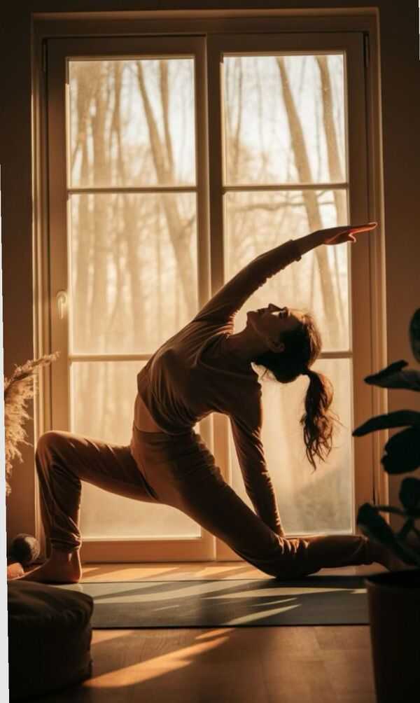Persona adulta realizando una postura de yoga suave en un entorno natural